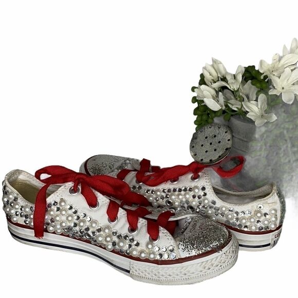 Converse‎ Low Top Pearl Embellished Wedding Chucks Youth Size 3 - Picture 2 of 15